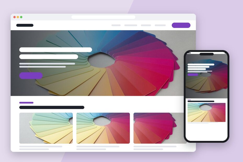Illustration for the global styles guide: an abstract web page with a photo header and content cards, shown in desktop and phone frames
